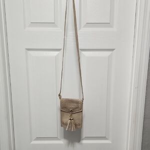 Beige Crossbody Bag with Tassel